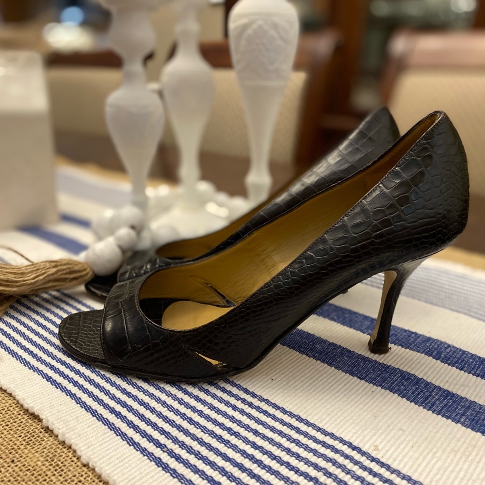 ISAAC Made in Italy Black Peep Toe Heels Size 9.5